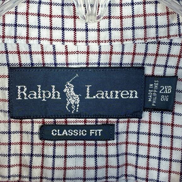 VTG Ralph Lauren Mens 2XB Blue Red Grid Plaid Preppy Classic Fit Oxford Shirt - Picture 5 of 9